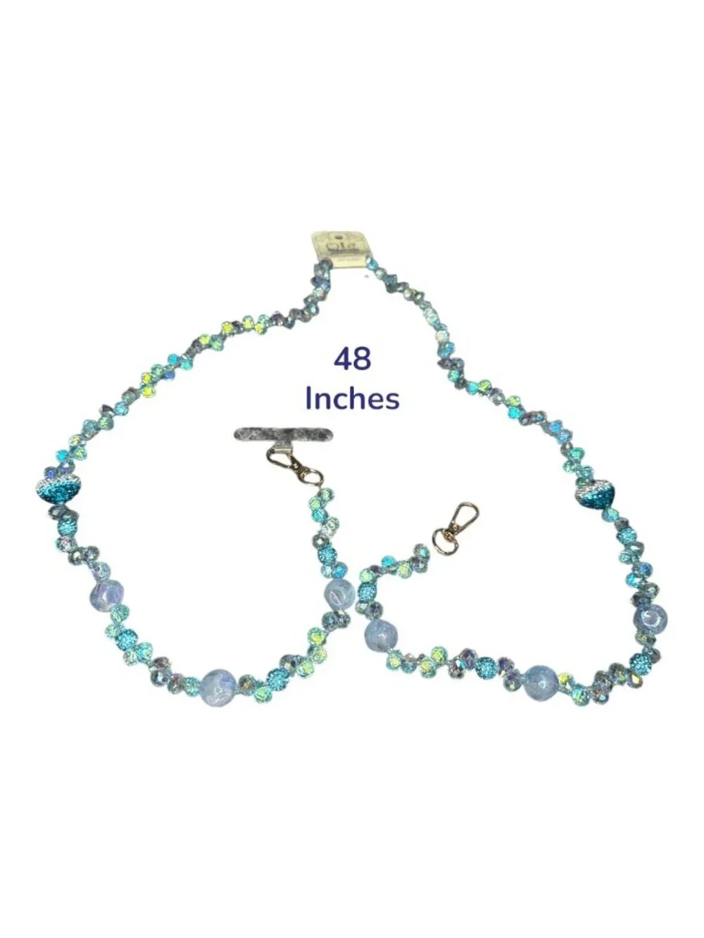 Blue Turquoise Iridescent Beaded Lanyard – 48